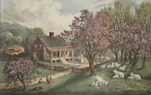 North America Prints: American Homestead - Spring, pub. 1869, Currier & Ives (Colour Lithograph)