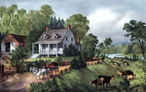 American Homestead in Summer, 1868. Artist: Currier and Ives