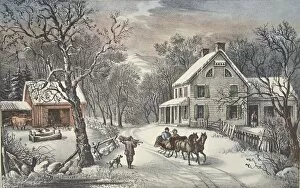 American Homestead - Winter, pub. 1868, Currier & Ives (Colour Lithograph)