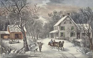 American School 19th Century Prints: American Homestead - Winter, pub. 1868, Currier & Ives (Colour Lithograph)