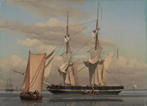 Brig Prints: An American Naval Brig Lying at Anchor while Her Sails Are Drying