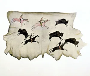 American Plains Indians on a Buffalo hunt, 1898 Artist: Washakie American Plains Indians on a Buffalo hunt, 1898 Artist: Washakie