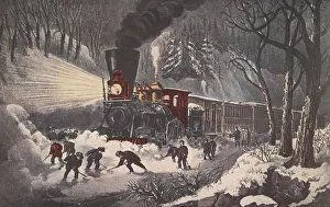 American School 19th Century Prints: American Railroad Scene, Snow Bound, pub. 1871, Currier & Ives (Colour Lithograph)