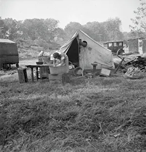 Hooverville Prints: American River camp, Sacramento, 1936. Creator: Dorothea Lange