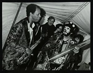 Eddie Gallery: American saxophonist Ornette Coleman meets a clown, Bracknell Jazz Festival, Berkshire, 1978