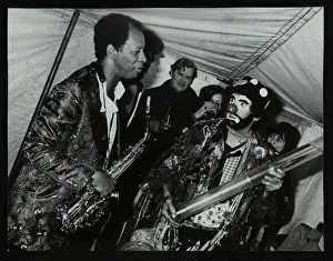 American saxophonist Ornette Coleman meets a clown, Bracknell Jazz Festival, Berkshire, 1978