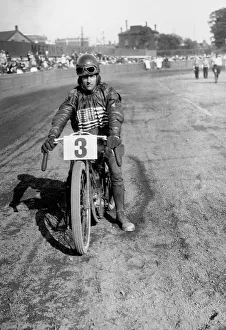 American speedway rider Art Pecha on his Harley-Davidson, Lea Bridge Stadium, Leyton, London, 1928