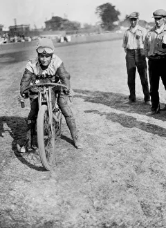 Speedway Prints: American speedway rider Art Pecha on his Harley-Davidson