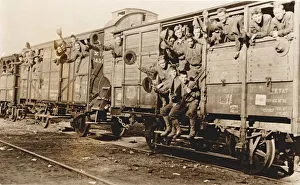 Marines Prints: American troops on a train in France, c. 1917