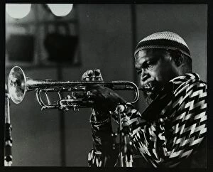 American trumpeter Ted Curson playing at the Bracknell Jazz Festival, Berkshire, 1983