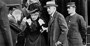 American tycoon John D Rockefeller and his wife arriving at Cleveland, Ohio, 1912 (1951)