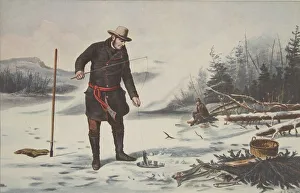 Patient Prints: American Winter Sports - Trout Fishing on Chateaugay Lake, pub. 1856, Currier & Ives