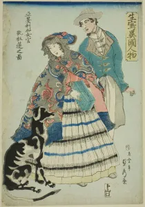 Accordionist Gallery: American Woman Playing an Accordion (Amerika nyokan akodeon wo hiku no zu), from... 1860