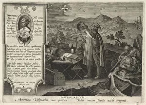 Amerigo Vespucci finding the Southern Cross constellation with an astrolabe (Americae Retectio), 1591