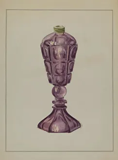 Glasswork Prints: Amethyst Glass Oil Lamp, c. 1936. Creator: Marcus Moran