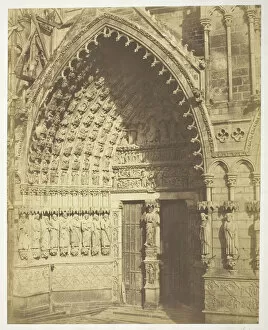 Bisson Brothers Gallery: Amiens Cathedral, West Facade, Central Portal, 1854. Creators: Bisson Frères