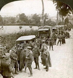 Images Dated 9th April 2009: Ammunition convoy parked in a Flanders lane awaiting orders, World War I, 1914-1918.Artist
