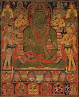 Thangka Collection: Amoghasiddhi, the Buddha of the Northern Pure Land, ca. 1200-50. Creator: Unknown