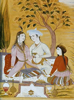 Amorous couple and a servant, 1696. Artist: Mu in Musavvir