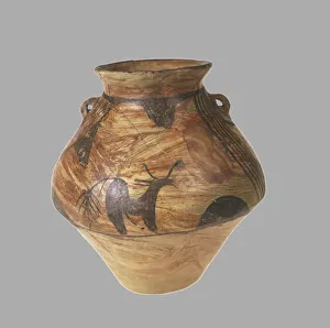 Amphora with Zoomorphic Painting, 3800-3600 BC. Artist: Prehistoric Russian Culture Amphora with Zoomorphic Painting, 3800-3600 BC. Artist: Prehistoric Russian Culture