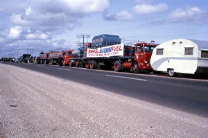 Caravan Gallery: Ampol fuel trucks en route to Lake Eyre for Bluebird CN7 Land Speed Record attempt, 1964