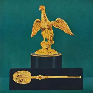 Lady Elizabeth Bowes Lyon Collection: The Ampulla (or Golden Eagle) and the Spoon, 1937. Creator: Unknown