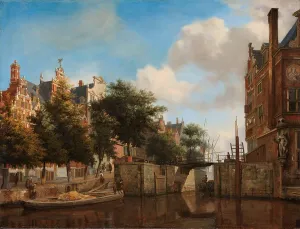 Heyden Jan Van Der Prints: Amsterdam City View with Houses on the Herengracht and the old Haarlemmersluis