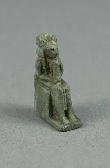 Amulet of a Seated Lion-headed Goddess Holding a Sistrum, possibly Bastet, Egypt, Third Amulet of a Seated Lion-headed Goddess Holding a Sistrum, possibly Bastet, Egypt, Third