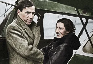 Amy Johnson, British aviator, about to set out for Cape Town, 1932. Artists: Unknown, James Mollison