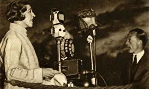 Odhams Press Ltd Prints: Amy Johnson broadcasting from Croydon Airport, 1930, (1933). Creator: Unknown