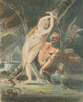 Hamilton William Gallery: Amymone (?) with a Lecherous Satyr, 1770-80. Creator: William Hamilton