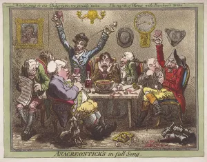 Gout Prints: Anacreonticks in full Song, 1801. Artist: James Gillray