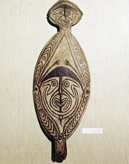 Papua New Guinea Prints: Ancestral Board, wood carved with two human faces