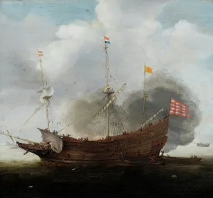 Black Smoke Prints: An Anchored Man-of-War, c1619-1625. Creator: Unknown