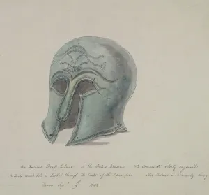 Ancient brass helmet from the British Museum, Holborn, London, 1784
