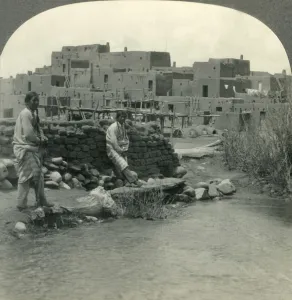 Taos Prints: As in Ancient Days, Pueblo of the Taos Indians, Taos, New Mexico, c1930s. Creator: Unknown