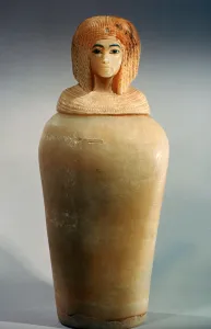 Mummification Prints: Ancient Egyptian canopic jar with a lid in the shape of a royal womans head, c1344-1336 BC