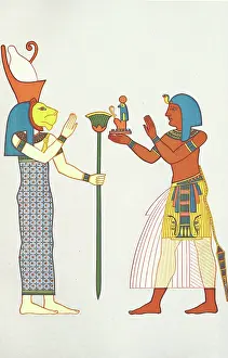 Worshipper Prints: Ancient Egyptian goddess and worshipper, 1881. Creator: Unknown