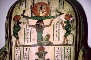 Ancient Egyptian hieroglyphs from inside a mummy-case