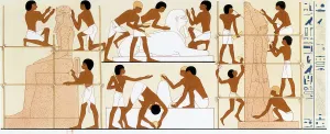 Work In Progress Prints: Ancient Egyptian sculptors working on statues, c1842-1845
