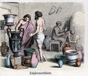 Images Dated 12th December 2014: Ancient History. Greece. Pottery workshop, manufacturing of amphorae. German engraving, 1865