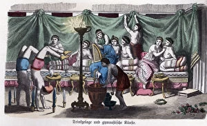 Images Dated 12th December 2014: Ancient History. Greece. Scene of a banquet and gymnastic games. German engraving, 1865