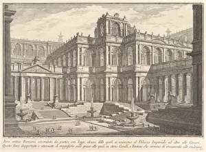 Ancient Roman forum surrounded by porticoes, with loggias, some of which communicate w