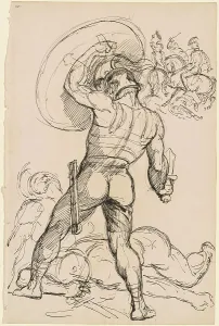 Hippolyte Lalaisse Prints: An Ancient Roman Warrior in Battle, c. 1830. Creator: Hippolyte Lalaisse
