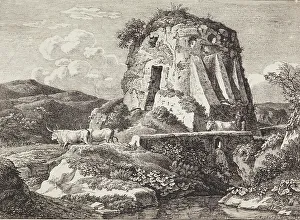 Herdsman Prints: Ancient tomb in Via Nomentana, 1792. Creator: Johann Christian Reinhart