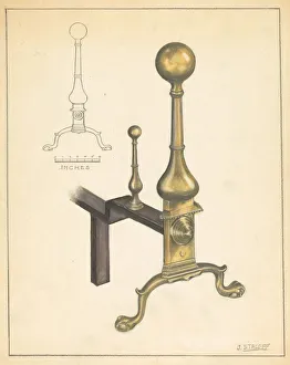 Firedog Prints: Andiron (one of pair), c. 1935. Creator: Jack Staloff