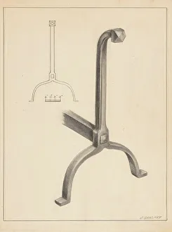 Firedog Prints: Andiron (one of pair), c. 1936. Creator: Jack Staloff