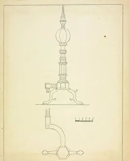 Hans Korsch Prints: Andiron (one of pair), c. 1937. Creator: Hans Korsch