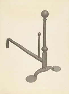 Firedog Prints: Andiron (one of pair), c. 1938. Creator: Gordon Sanborn