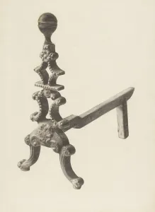 Firedog Prints: Andiron (one of pair), c. 1938. Creator: Herman Bader
